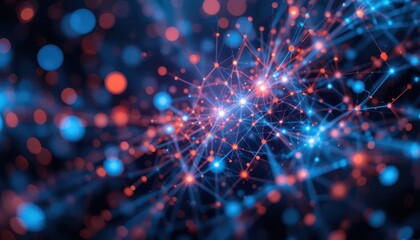 Network connection glowing nodes, digital data stream, abstract background, tech concept