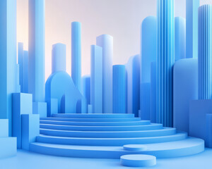 Poster - abstract representation of business growth with blue structures