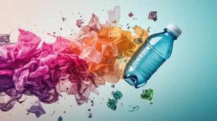 Poster - Bottle of water with colorful smoke swirling and rising in the air against a dark background