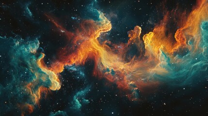 Aufkleber - Colorful cosmic display featuring swirling nebula and luminous planets in deep space. Generative AI