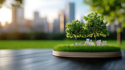 Aufkleber - conceptual rendering of sustainable city with trees and greenery, symbolizing eco friendly urban development and harmony with nature
