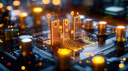 Leinwandbilder - digital circuit board with glowing components and intricate patterns, showcasing technology and innovation. vibrant lights create futuristic atmosphere