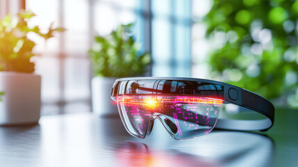 Fototapete - Futuristic wearable device with augmented reality features, showcasing vibrant graphics and sleek design. Perfect for tech enthusiasts and innovation lovers