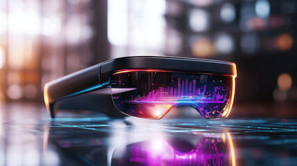 Leinwandbilder - Futuristic smart glasses with vibrant digital display and reflections. Ideal for technology enthusiasts and innovation lovers