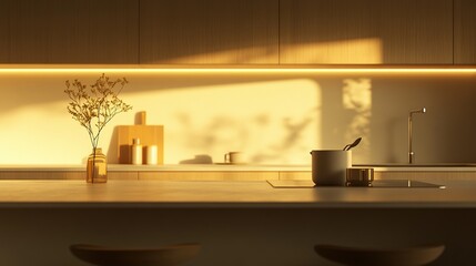 Wall Mural - Sunset in Minimalist Kitchen Cooking Prep on Counter