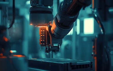 Poster - a close-up of an advanced robotic arm working in a high-tech environment