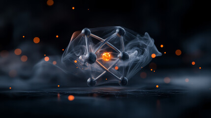 Poster - Artistic depiction of molecular lattice with glowing elements
