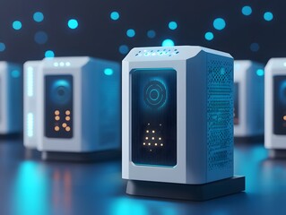 Poster - A futuristic close-up of advanced tech devices with glowing details, showcasing innovation and modern design in a sleek ambiance. Perfect for tech enthusiasts and digital art.
