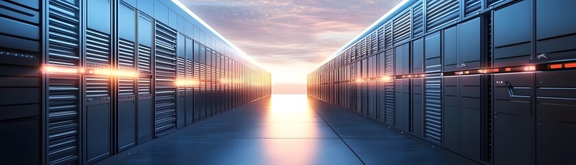 Poster - A futuristic data center illuminated by radiant lights