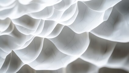 Poster - Soft Curves and Fluid Shapes in Semi-Transparent White Material Displaying a Textured Surface Evoking Natural Patterns and Gentle Movement