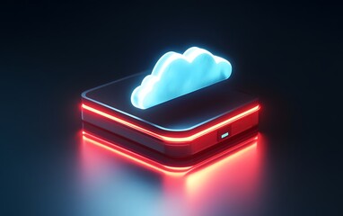 Poster - A modern digital cloud storage concept, featuring a glowing cloud icon atop a sleek device, illustrating innovation in data management and the future of technology.