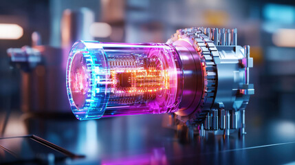 Fototapete - Futuristic solid state technology component with vibrant colors and intricate design, showcasing advanced engineering and innovation in modern setting