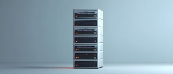 Poster - A sleek, modern server tower featuring multiple slots and illuminated indicators, poised against a minimalist background, reflecting the essence of contemporary digital infrastruct