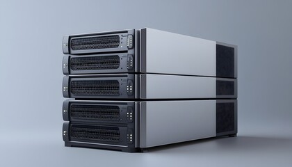 Poster - A sleek arrangement of high-performance server racks, showcasing modern design and advanced technology. Ideal for illustrating computing, networking, and data management concepts.