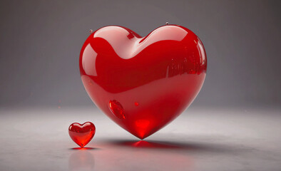 Poster - A heart made of glass is shown with a smaller heart inside it. Concept of love and affection, as the two hearts are placed close together. The glass heart is a symbol of the strong bond between the