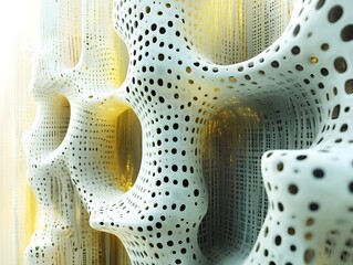 Poster - A striking architectural detail showcasing a unique perforated design, combining modern aesthetics with intricate shaping, ideal for contemporary interior or exterior concepts.