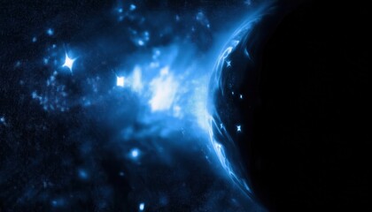 Wall Mural - ethereal cosmic nebula with radiant stars in deep blue hues, showcasing a glowing celestial formation for sci-fi or space designs