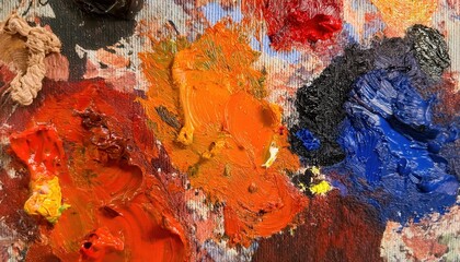 Poster - vivid abstract oil painting texture with vibrant orange and red strokes on canvas, perfect for modern art design inspiration