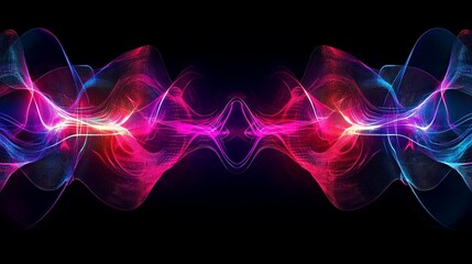 Poster - Symmetrical Abstract Wave Pattern with Vibrant Gradient Hues on a Dark Background