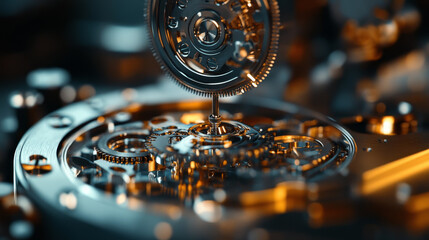 Poster - close up of intricate mechanical components in motion