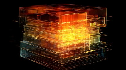 Poster - An abstract representation of data structures in vibrant colors, showcasing the interplay of light and layers, perfect for illustrating concepts in technology and innovation.