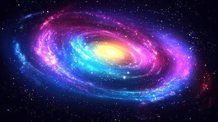 Poster - Colorful galaxy with swirling nebula and glowing planets in deep space at night. Generative AI