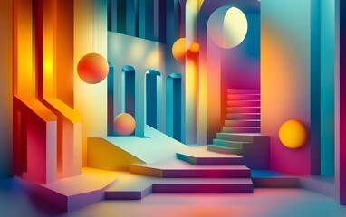 Poster - Colorful abstract geometric architectural space.