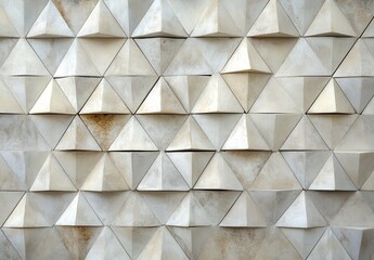 Poster - Textured Wall with Triangular Relief Design in Neutral Tones, Showcasing Geometric Shapes and Unique Architectural Elements for Modern Decor Enhancement