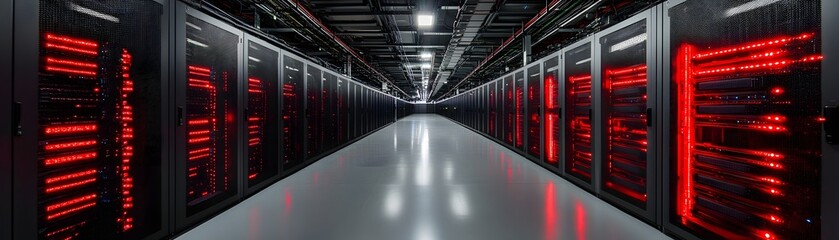 Poster - Futuristic data center with illuminated servers.