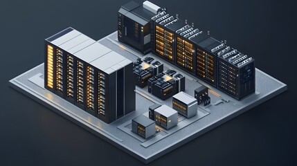 Poster - Modern data center with sleek, high-tech design.