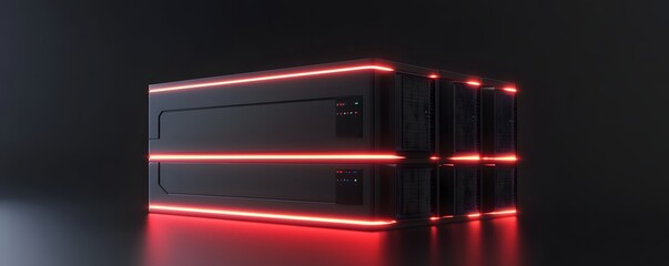 Poster - This image showcases a sleek, modern server unit illuminated with striking red lights, emphasizing the fusion of technology and design in contemporary data storage solutions.