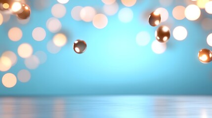Poster - Blue background with a bunch of gold colored balls scattered around it