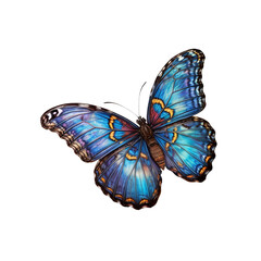 Blue Morpho Butterfly: A vibrant blue morpho butterfly with iridescent wings, captivating with its intricate patterns and delicate beauty, poised for flight against a clean backdrop. 