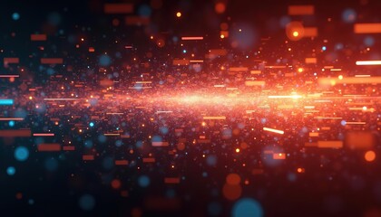 Poster - Abstract neon light waves and particles glowing on a dark background