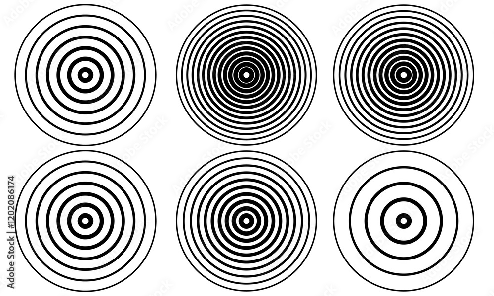 Circle black earthquake icon set. Round vibration graphic or black ...