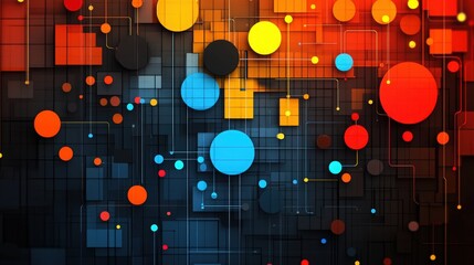 Poster - Abstract Geometric Background Featuring Colorful Circles and Squares in a Modern Design, Ideal for Technology, Art, or Creative Projects