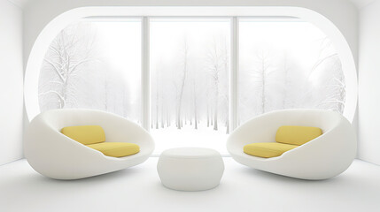 Poster - A white room with chairs and a good view. Futuristic business room, for work and meetings