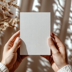 Poster - Elegant White Textured Card Mockup with Soft Light and Shadow Play