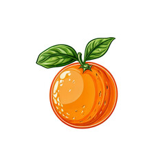 Wall Mural - Fresh Orange Illustration: A vibrant and juicy orange with glossy skin and two lush green leaves, rendered in a detailed illustration style, evokes a sense of freshness and natural sweetness. 