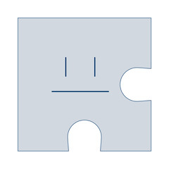 Poster - Puzzle piece with neutral face 2D cartoon object. Psychology personality character shape. Facial expression jigsaw isolated element flat vector clipart on white background. Spot illustration