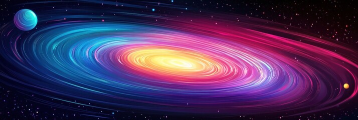 Poster - Colorful galaxy showcases swirling nebula and glowing planets in a breathtaking cosmic dance. Generative AI
