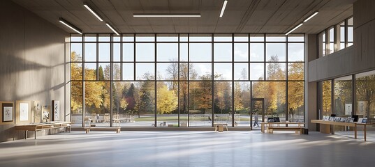 Poster - a contemporary art studio with large windows, creative workspace, and modern design elements