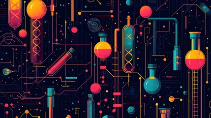 Wall Mural - vibrant and minimalist graphic design featuring an assortment of laboratory instruments such as beak
