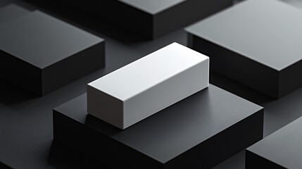 Poster - White rectangular prism standing out among black cubes: minimalist abstract composition