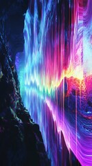 Poster - Abstract landscape with vibrant light streams and cave-like rock formations