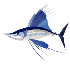 Poster - A stylized artwork depicting a sailfish in shades of blue against a white background showcasing its graceful form and vibrant colors.