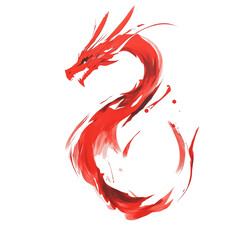 Poster - An abstract painting depicts a red dragon in a swirling dynamic pose against a white background.