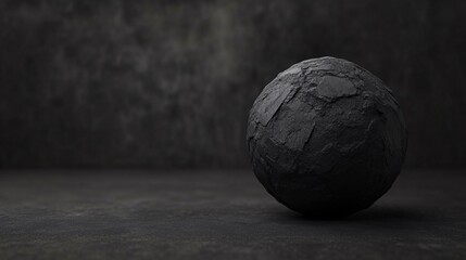 Leinwandbilder - Black textured sphere standing on dark background with copy space
