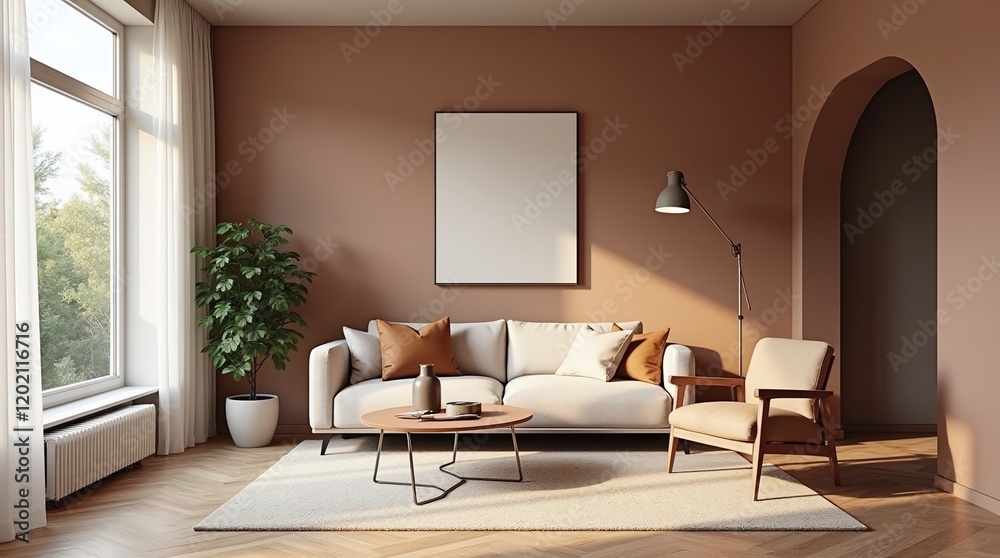 Luxurious living room with warm Mocha mousse color scheme 2025 trend ...