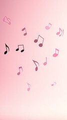 Poster - Floating pink and black musical notes against a gradient pink backdrop create a vibrant visual representation of music, song, and melody, evoking feelings of rhythm and harmony